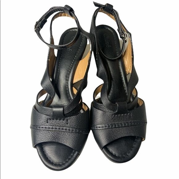 𝅺chloe Leather Ankle Strap Cork Wedge Sandals - Picture 1 of 8